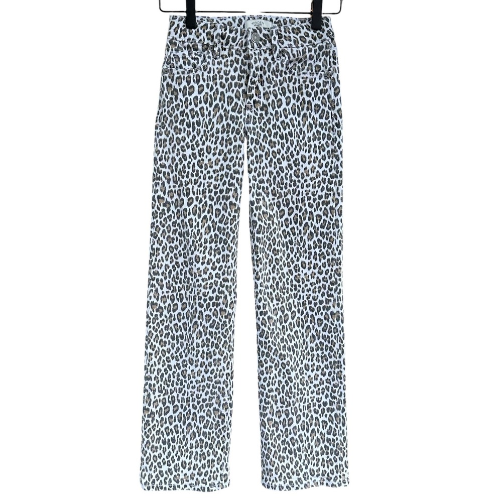 Hidden Los Angeles Kids Mini Ella Leopard Print High Rise Straight Jeans 8R